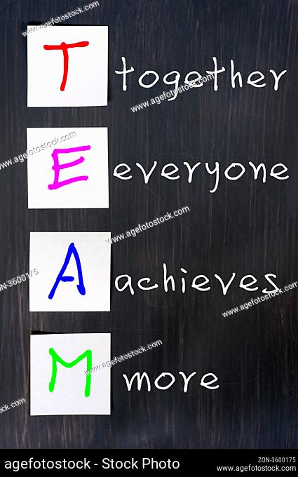 Chalk drawing of TEAM for Together Everyone Achieves More written on a blackboard