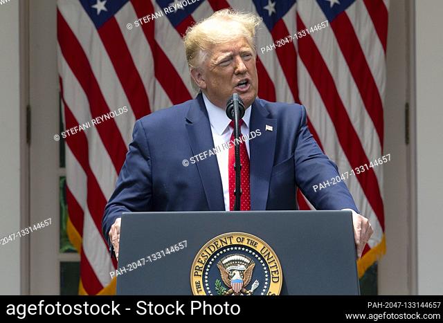 United States President Donald J. Trump speaks prior to signing an Executive Order on Safe Policing for Safe Communities in the Rose Garden of the White House...