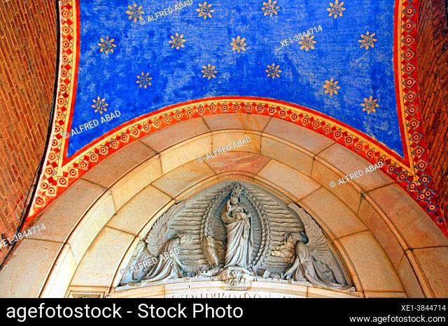 religious image and polychrome ceiling, Monastery of Santa Maria de Valldonzella, neo-gothic modernism, architect Bernardí Martorell, Barcelona, Catalonia