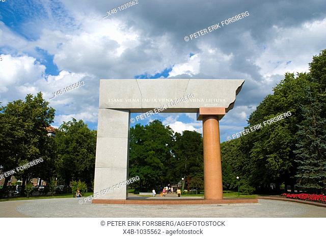 Park with gate sculpture central Klaipeda Lithuania Europe