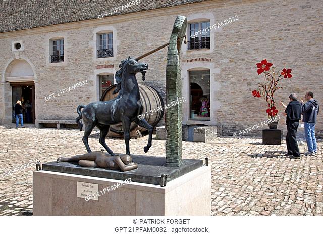 BRONZE SCULPTURE BY SALVADOR DALI ENTITLED 'LA LICORNE', EXHIBITION IN THE COURTYARD OF THE CHATEAU DE POMMARD, THE GREAT BURGUNDY WINE ROAD, POMMARD