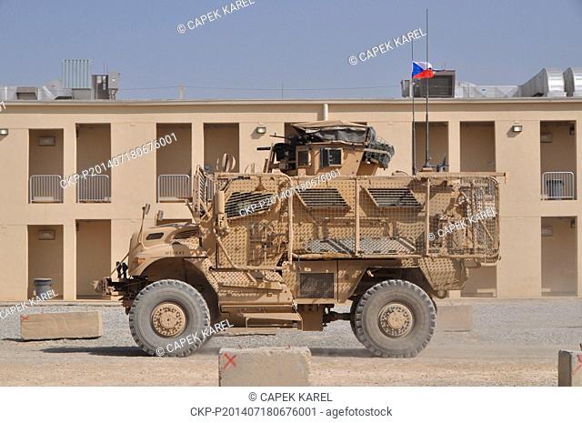 Mine Resistant Ambush Protected vehicle is seen at the Bagram military base in Afghanistan, July 17, 2014, where served five of Czech soldiers who were among...