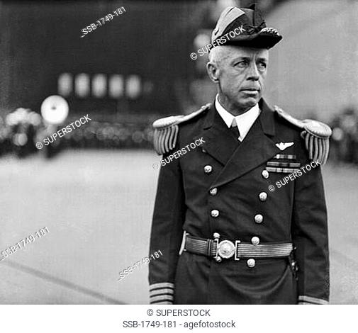 Captain Harry Ervin Yarnell on the deck of the USS Saratoga, Philadelphia Naval Yard, Pennsylvania, USA, 1931