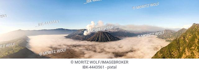 Mount Bromo volcanic clouds, morning atmosphere, Mount Batok, Mount Kersi, Mount Semeru, Bromo Tengger Semeru National Park, East Java, Indonesia