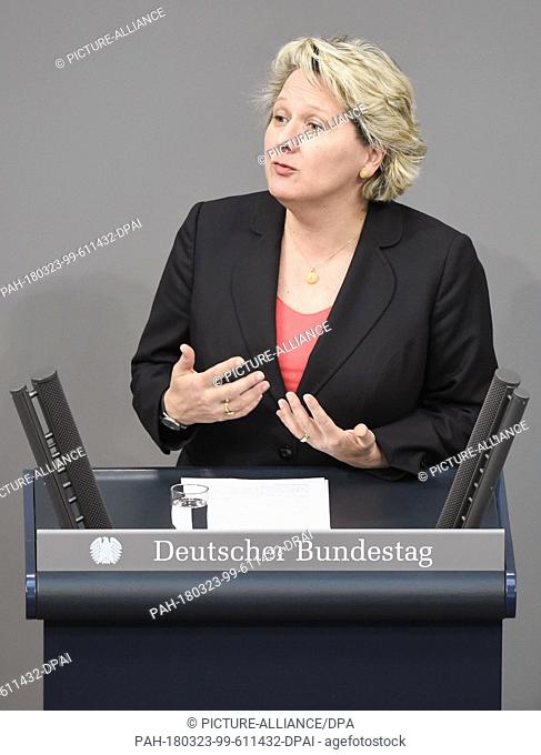 23 March 2018, Germany, Berlin: Environmental Minister Svenja Schulze of the Social Democratic Party (SPD) speaks in the German Bundestag