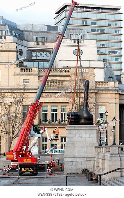 The big thumbs up that has been located on the 4th plinth on Trafalgar was lifted off this morning to make way for a new installation