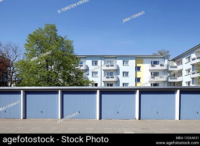 Modern, monotonous residential buildings with garages, Bremen, Germany