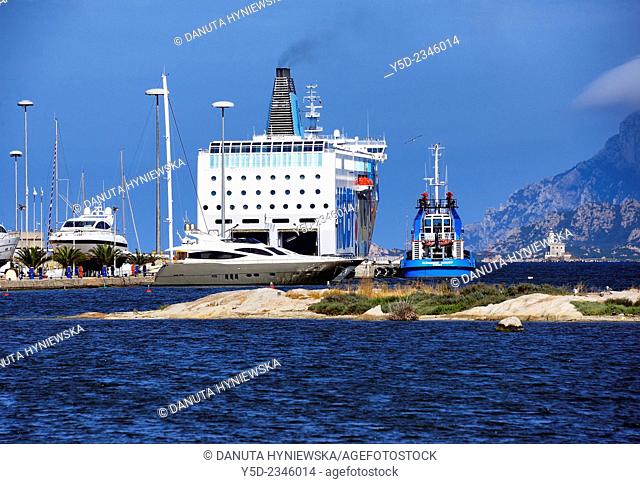 Ferry 'Moby Lines', harbor of Olbia, Gulf of Olbia, Sardinia, Italy