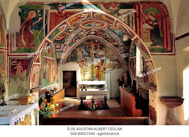 The presbytery frescoed by Cristoforo Baschenis, in the church of San Felice in Bono, near Bleggio Inferiore, Comano Terme, Valli Giudicarie
