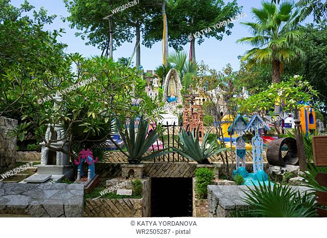 Mexican Cemetery, comprised of replicas of genuine graves from around Mexico. Xcaret, Playa del Carmen, Riviera Maya, Yucatan, Mexico