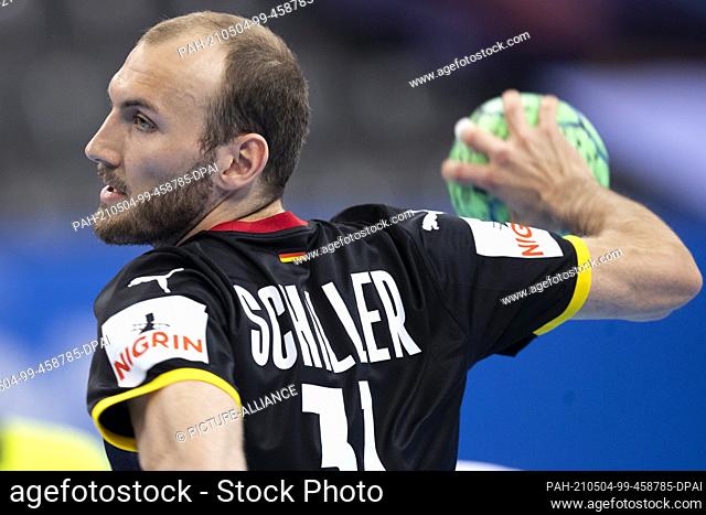 02 May 2021, Baden-Wuerttemberg, Stuttgart: Handball: European Championship Qualification, Germany - Estonia, 2nd Qualification Round, Group 2