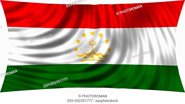 Tajikistani national official flag. Patriotic symbol, banner, element, background. Correct colors. Flag of Tajikistan waving, isolated on white, 3d illustration