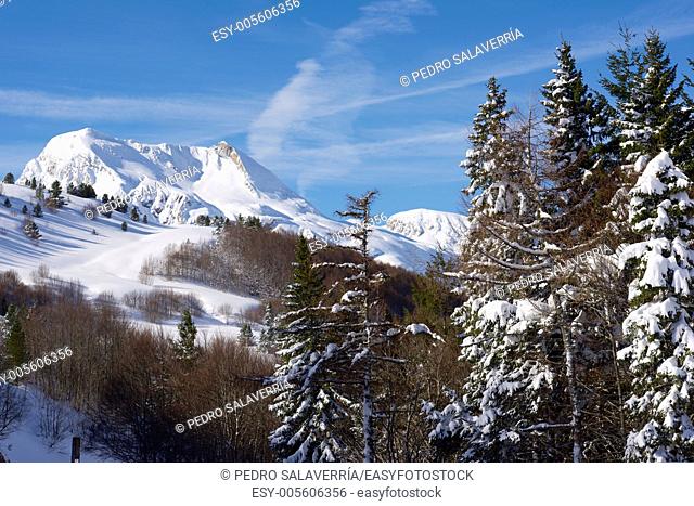 winter landscape, valley of Aspe, Pyrenees, France