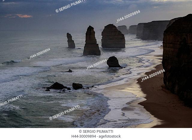 Australia, Great Ocean Road, Port Campbell, Twelve Apostles, Victoria, limestone stacks, national park, sunset