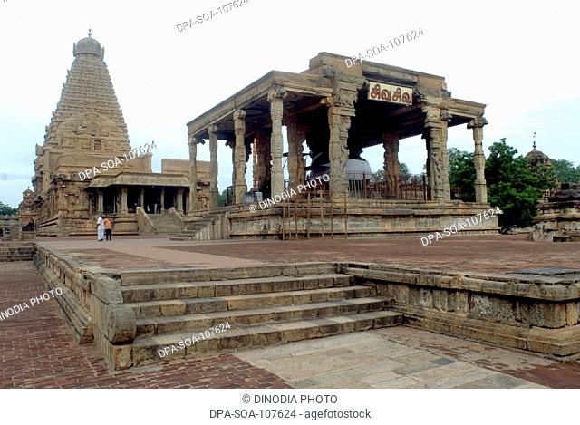 Brihadeshwara Temple Also called Big Temple Built in 10th Century AD By Raja Raja Chola Dedicated to Lord Shiva  at Thanjavur  ; Tamil Nadu ; India