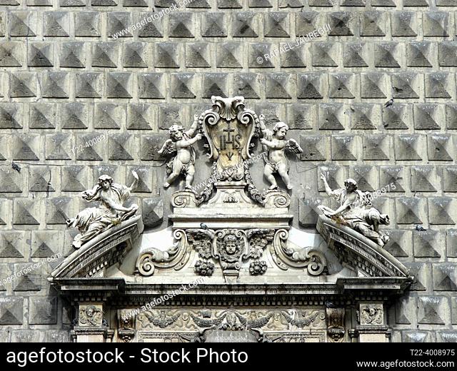 Naples (Italy). Architectural detail of the facade of the Church of the Gesù Nuovo in the historic city center of Naples