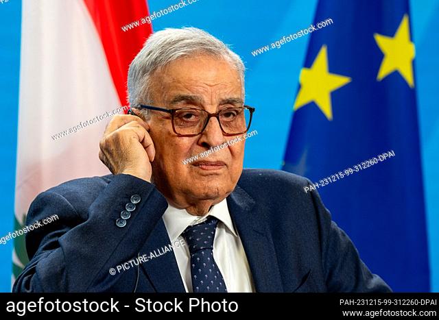 15 December 2023, Berlin: Abdallah Bou Habib, Foreign Minister of Lebanon, takes part in a press conference with Foreign Minister Baerbock (Bündnis90/Die...