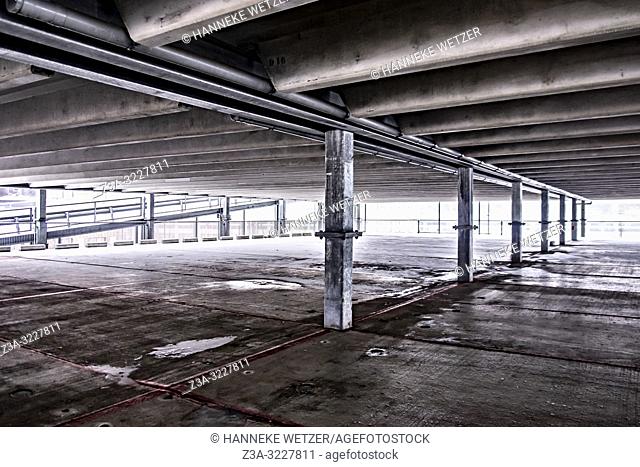 Empty parking garage in winter at industrial former Philips-complex Strijp-S, Eindhoven, The Netherlands, Europe