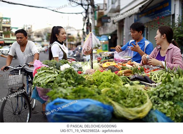 Street market. Fresh vegetables stall. Ho Chi Minh City. Vietnam