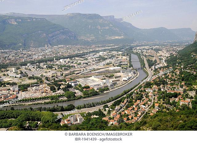 View from Fort de la Bastille over the river Isère, Grenoble, Rhone-Alpes, France, Europe