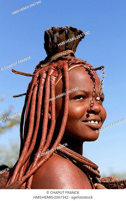 Namibia, Kunene region, Kaokoland, Himba village near Opuwo, young Himba woman