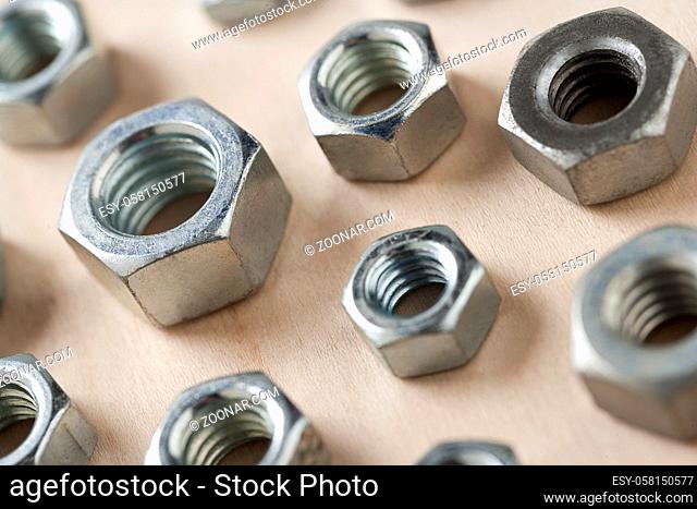 different sizes metal nuts