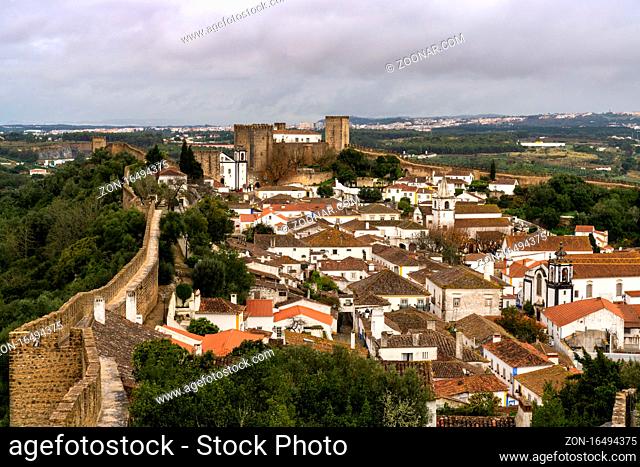 Obidos, Portugal - 13 December 2020: view of the picturesque village of Obidos in central Portugal