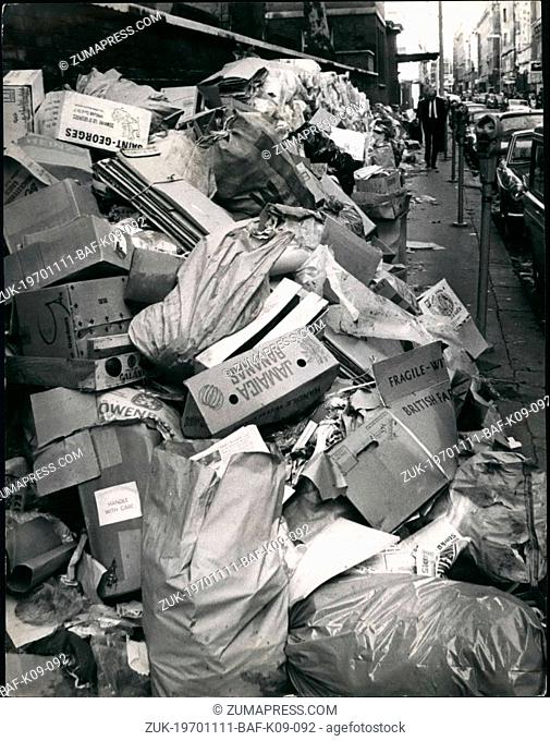 Nov. 11, 1970 - Rubbish Piles high behind Piccadilly. Photo shows Rubbish piled high against the wall of St. James Church in Jermyn Street sprawls across the...