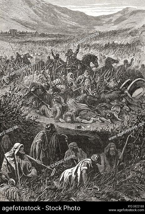 The Battle of Michmash, also spelled Michmas, fought between Israelites under Jonathan, son of King Saul and a force of Philistines at Michmash, c