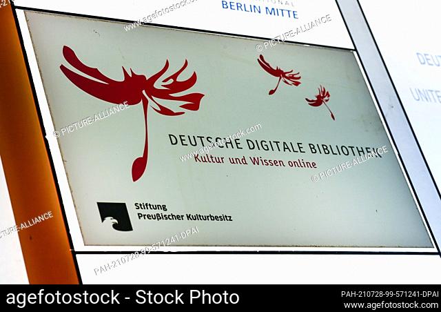 21 July 2021, Berlin: The logo of the German Digital Library (DDB) in Zimmerstraße. The library, which belongs to the Prussian Cultural Heritage Foundation