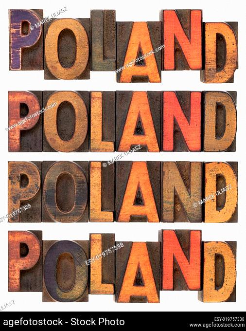 Poland in vintage wooden type