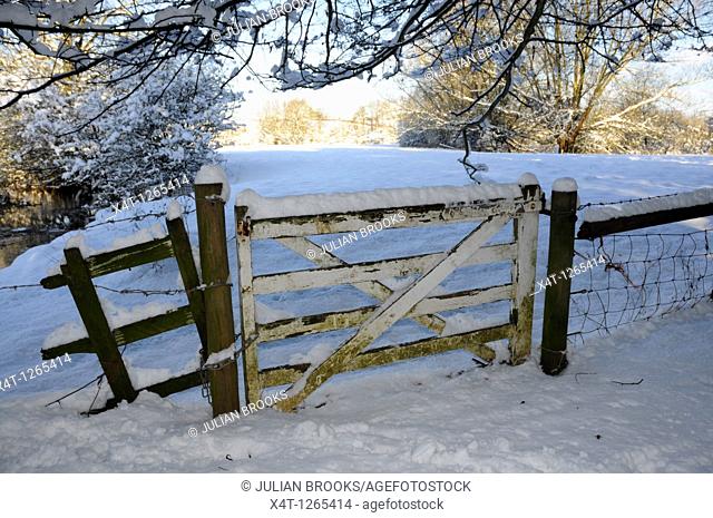 A gate in the snow, Oxfordshire UK