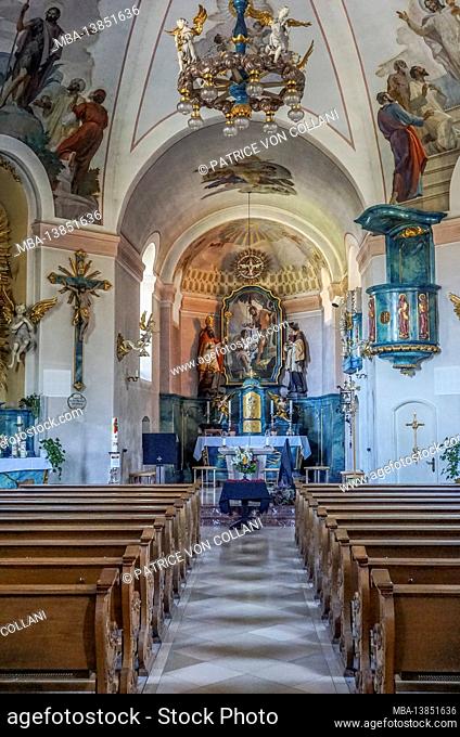 Germany, Bavaria, Garmisch-Partenkirchen, interior shot of the Grainau parish church of St. John the Baptist