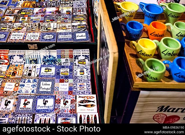 Europe, Portugal, capital, old town of Lisbon, Baxia, market stall, souvenir