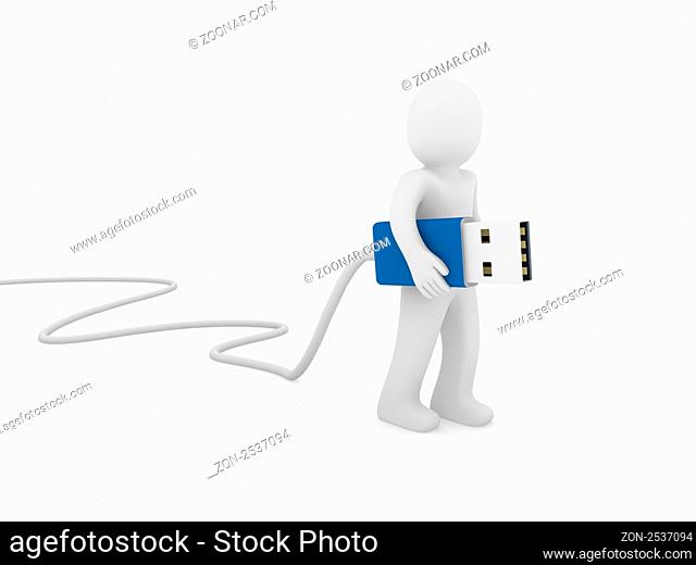 3d human man usb stick blue plug cable