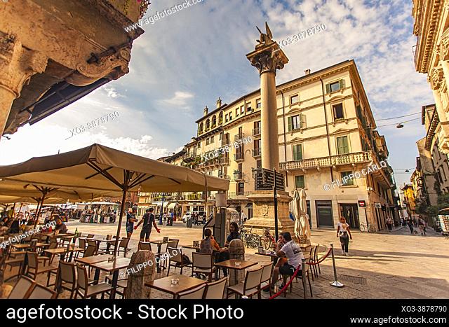 VERONA, ITALY: View of Piazza delle Erbe in Verona in Italy
