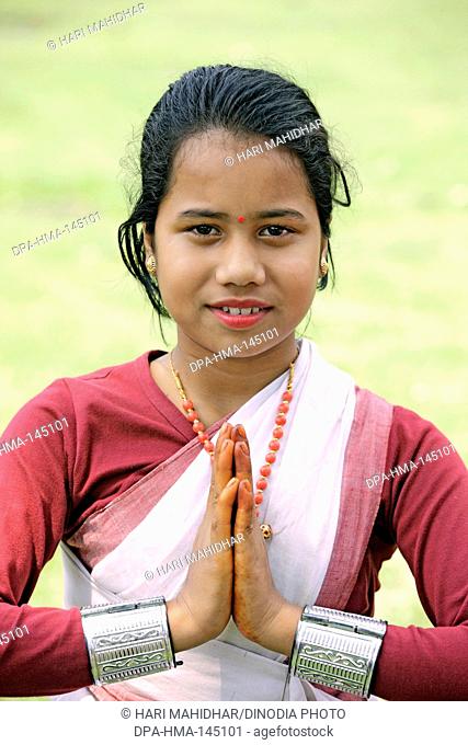 Assami young girl celebrating Bihu festival ; Assam ; India NO MR