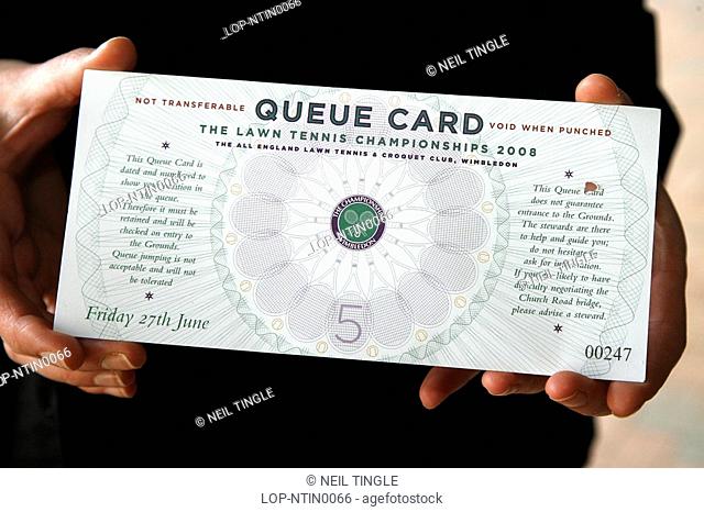 England, London, Wimbledon, Official queue card for Friday 27 June at the Wimbledon Tennis Championships 2008