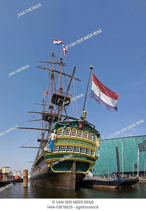 Netherlands, Holland, Noord-Holland, Amsterdam, City, Village, Water, Spring, Ships, Boat, panorama, VOC ship de Amsterdam, museum Nemo