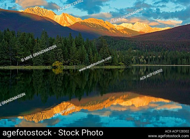 Lake Annette reflection at sunset Jasper National Park, Alberta, Canada