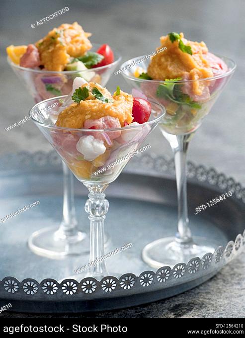 Ceviche with mashed sweet potatoes