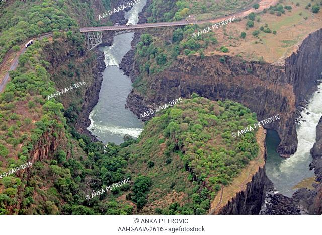 Zambezi River gorge valley and Victoria Falls Bridge, Zimbabwe/Zambia