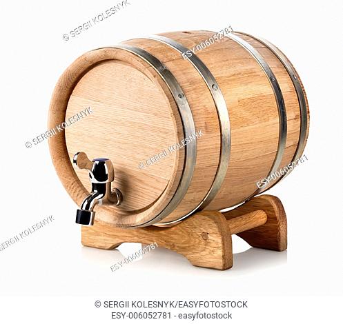 Wooden wine barrel isolated on a white background