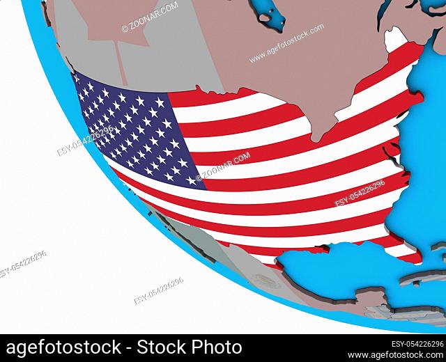 United States with embedded national flag on simple 3D globe. 3D illustration
