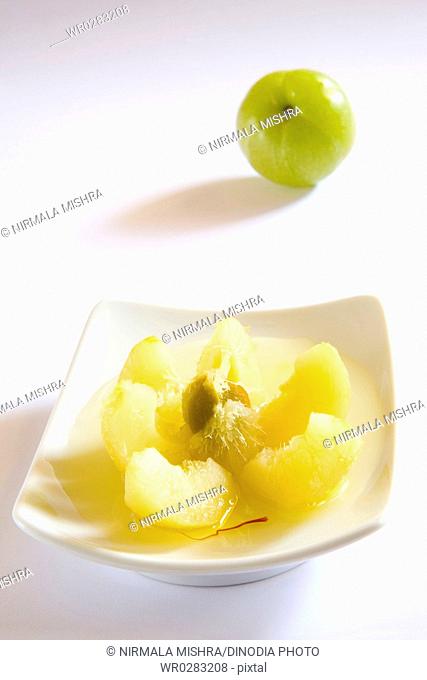 Fruits , gooseberry emblica sweet pickles kesar amla murabba emblica officinalis deep fry in sugar with saffron