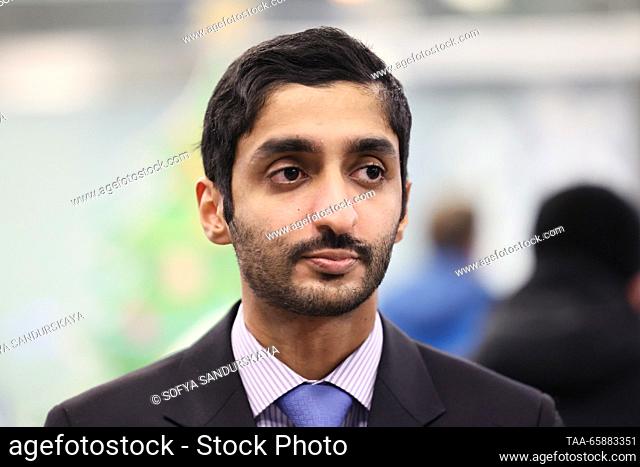 RUSSIA, MOSCOW - DECEMBER 19, 2023: Abdulaziz Ahmed Al Mulla, third secretary at Qatar's Embassy in Moscow, waits for Nikita Artemichev who is arriving on an...