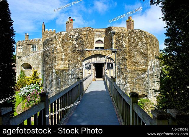 WALMER CASTLE AND GARDENS, Kent. View of the South Bastion and bridge that crosses the Moat