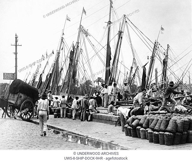 Brazil: c. 1918 A busy dock scene in the state of Para in Brazil