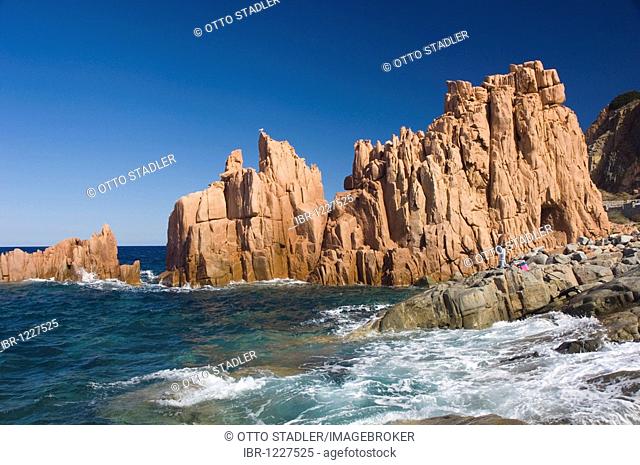 Rock formation, rocky coast, Red Rocks, porphyry rocks of Arbatax, Sardinia, Italy, Europe