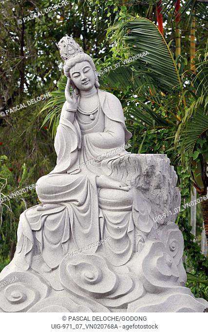 Huynh Dao buddhist pagoda. Quan Am, the Bodhisattva of compassion or goddess of Mercy. Statue.  Chau Doc. Vietnam